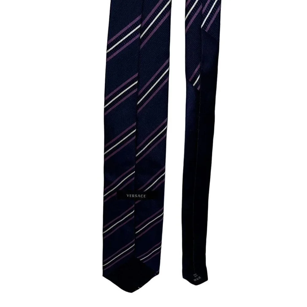 Versace Vintage Mens Neck Tie One Size Blue Lavender White Medusa Silk Logo